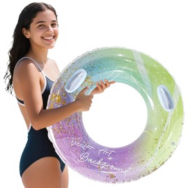 SEDEX Inflatable Ring Transparent Swim Ring for Adults Water Inflatables Large Rubber Starry Sky Pool Rings with Sequins Beach Rings Cool Summer Floaties for Swimming Pool Party Decorations