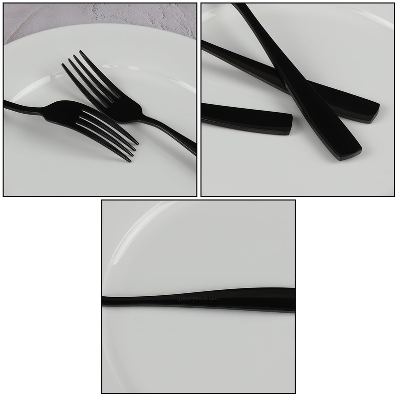 Dehouse 16-Piece Black Stainless Steel Dinner Forks, 7.87 Inch Flatware