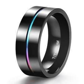 TIGRADE 5mm 7mm 9mm Rainbow Titanium Ring Colorful Thin Groove Wedding Band Couple Rings, 9mm, Size 12.5