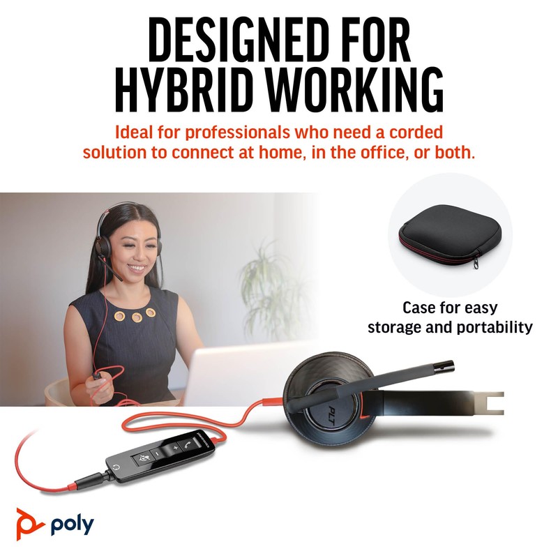 Poly Blackwire 5220 Wired Headset - Flexible Noise-Canceling Boom Mic