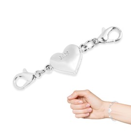 925 Sterling Silver Heart Magnetic Jewelry Clasps, Double Lobster Clasp Necklace Extender Magnetic Heart Shaped Clasp for Bracelet Necklace Closure for DIY Jewelry Making Accessories (Silver)