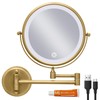 Wall Mounted Lighted Makeup Mirror, 10X Magnifying, Brushed Antique Brass