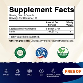 Vitamatic Vitamatic Lactobacillus Rhamnosus 5 Billion per DR Capsule (10 Billion Per 2 Capsules) - 60 Count - Advanced Digestive & Immune Support - Made with Prebiotic Inulin Fiber