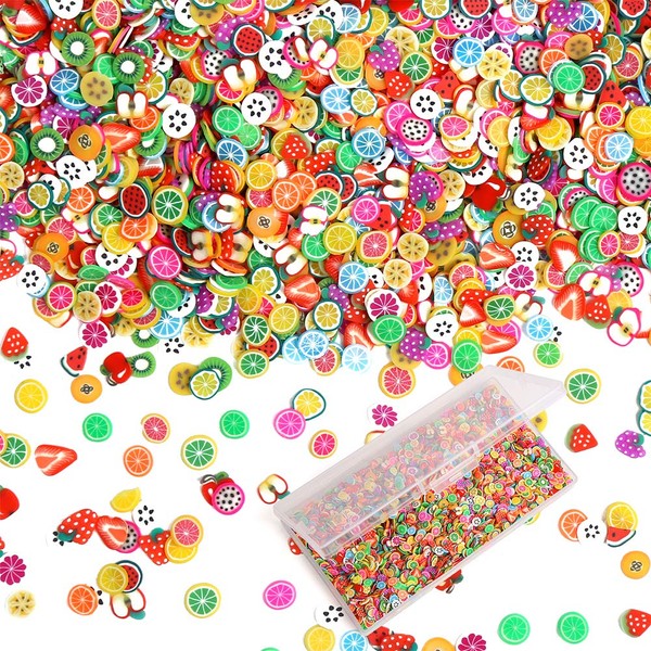 CCINEE 3D Fruit Nail Slices,Assorted Polymer Clay Slime Slices Bulk for DIY Crafts Supplies,4000PCS,1/4 Inch