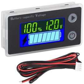 DROK RV Battery Monitor 12v, 10-100v Digital Voltage Meter Battery Capacity Tester Temperature Gauge for Car Marine, 60cm Cable