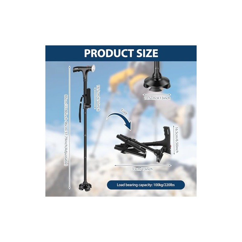 Folding Walking Cane with LED Light, Adjustable Collapsible Standing Canes