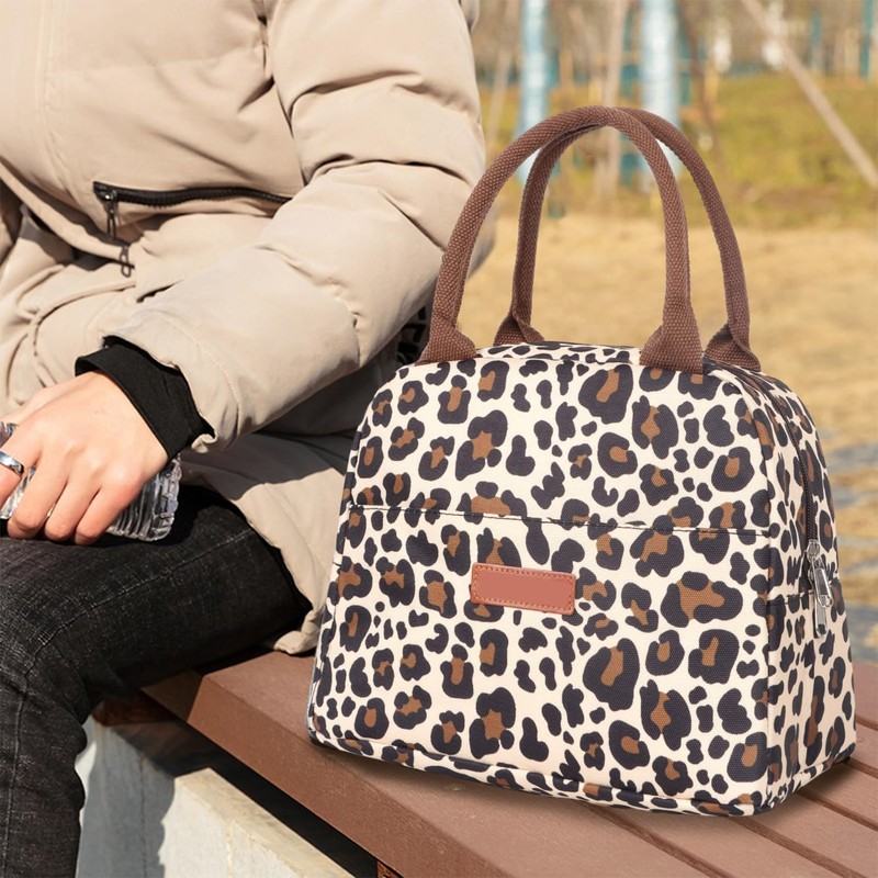 MEMOFYND 1-Piece Lunch Bag with Leopard Print and 1 Cutlery