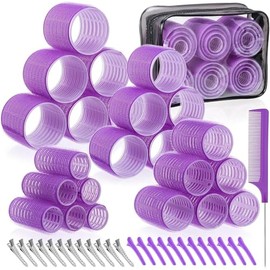 Tubos para Cabello 4 Tamaños - 50 pzs Juego de Hair Rollers Autosujetantes con Clip (25mm/36mm/48mm/60mm) Rollers para Cabello Largo/Corto Tubos para Rizar el Cabello Sin Calor + Bolsa de Almacenamiento (Morado, Tamaño libre) (Violeta, Mediano)