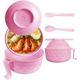 microwave ramen bowl,wheat fiber instant noodle bowl,Noodle Bowl with Phone Holder, Portable Ramen Cooker,ramen bowl set,microwave ramen bowl with strainer (pink) - Color: Gray