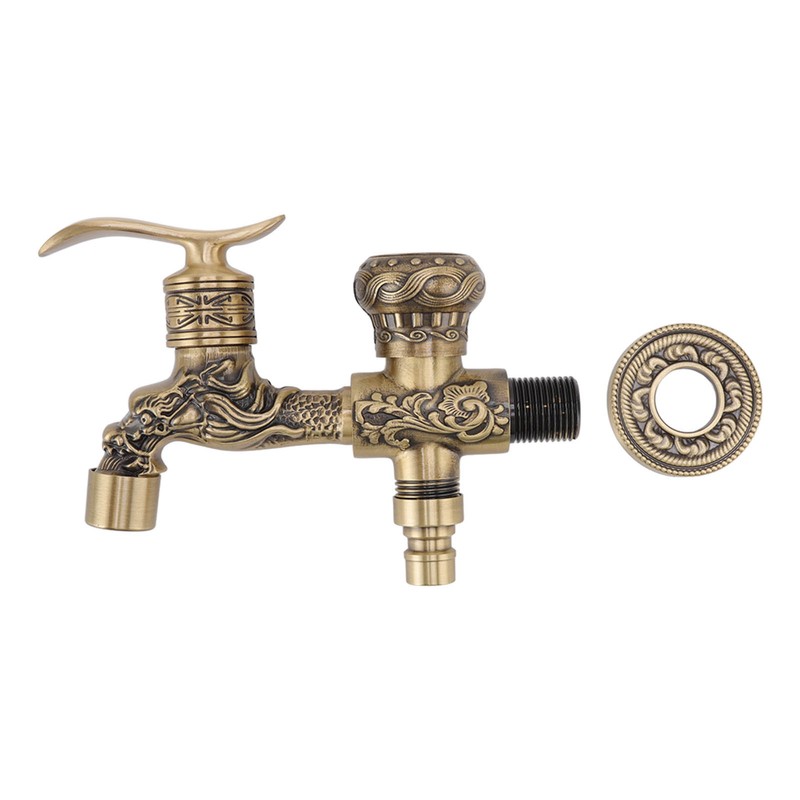 Water Tap 2 Handles 1 Hole Oil Rub Antique Dragon