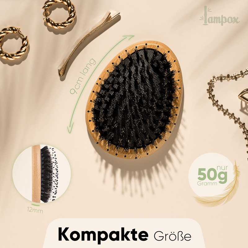 lampox - Bamboo Hair Brush with Boar Bristles Head Massage