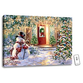 Crafted Creations 18" x 24" White and Green Christmas Snowman Home Back-lit Wall Art with Remote Control