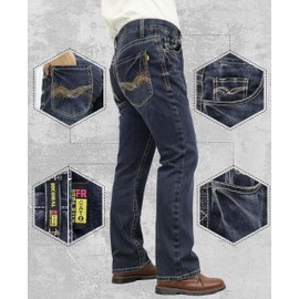BOCOMAL FR Jeans for Summer Midweight EX-Soft Relaxed Boot Cut Vintage Washed Flame Resistant Work Pants NFPA2112 CAT2