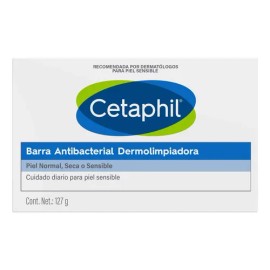 Barra Antibacterial CETAPHIL Dermolimpiadora 127g con Triclosan para efecto bactericida Recomendada por Dermatólogos para Piel Sensible.