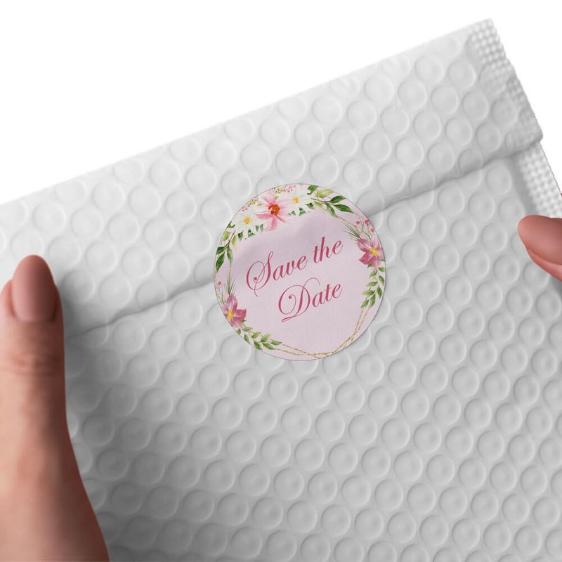 50 Stickers Save the Date Flower Motif Round Diameter 4.5