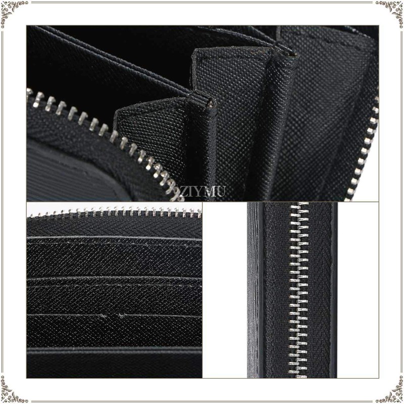ZIYMU zm-w1-002bk Long Wallet, Round Zipper, Coin Purse, Genuine Leather,