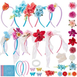 FREEBLOSS 10 Set DIY Flower Headband Making Kit, DIY Headband Hair Accessories Make Your Own Fashion Headbands for Jewelry Making Kit for Birthday Gift