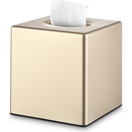 Y-in Hand - Funda para caja de pañuelos, soporte cuadrado para pañuelos faciales de almacenamiento para tocador de baño, encimeras, cómodas, mesita de noche, salones y oficinas - Dorado Champaña