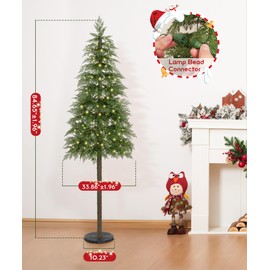 Decoway 7FT Artificial Christmas Tree with 350 Warm White Led Lights, Pre-Lit Xmas Tree with Realistic Bark for Indoor Outdoor Holiday Decor