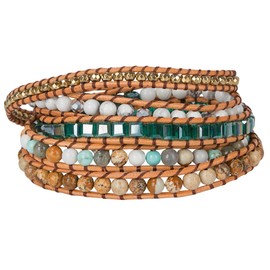 SPUNKYsoul New! Dazzling Handmade Leather Wrap Bracelet Collection (5 Wrap Teal Camel)