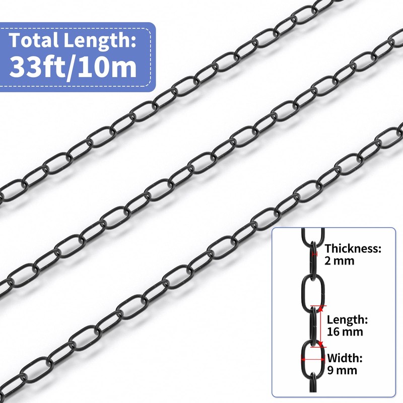 MOLIGOU 1/12" Black Metal Hanging Chain Roll, 33ft Light Duty