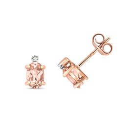 Pretty 9ct Rose Gold Ladies Diamond Stud Earrings Brilliant Cut H - PK with Morganite - 8mm*5mm WJS28466