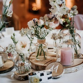 Glass Flower Vases for Centerpieces, 12Pcs Vintage Small Clear Bud Vase for Flowers Mini Crystal Decorative Bottle with Hemp Rope Bows for Housewarming Wedding Birthday Tabletop Decoration
