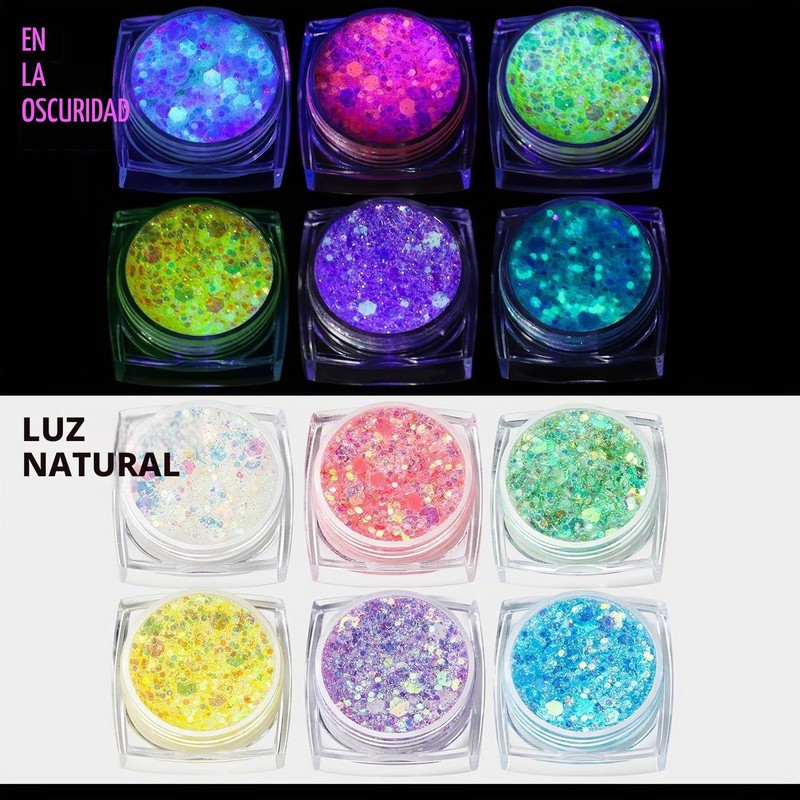 Gel de glitter fluorescente para rostro y cuerpo 6 colores