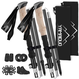 YAMAIDUO Hiking Poles Foldable 105-125 cm 7075 Aluminium, 2 Nordic Walking Poles with Clamp Closure, 4 Pairs of Rubber Steps, Carry Bag, Telescopic Hiking Poles for Trekking, Skiing, Hiking, Mountain