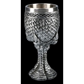 Fantasy Goblet - Dragon Claw Grey Scale | Drinking Goblet, Gothic Goblet, Decoration, Wine Cup, with Stainless Steel Insert, Height 16.5 cm