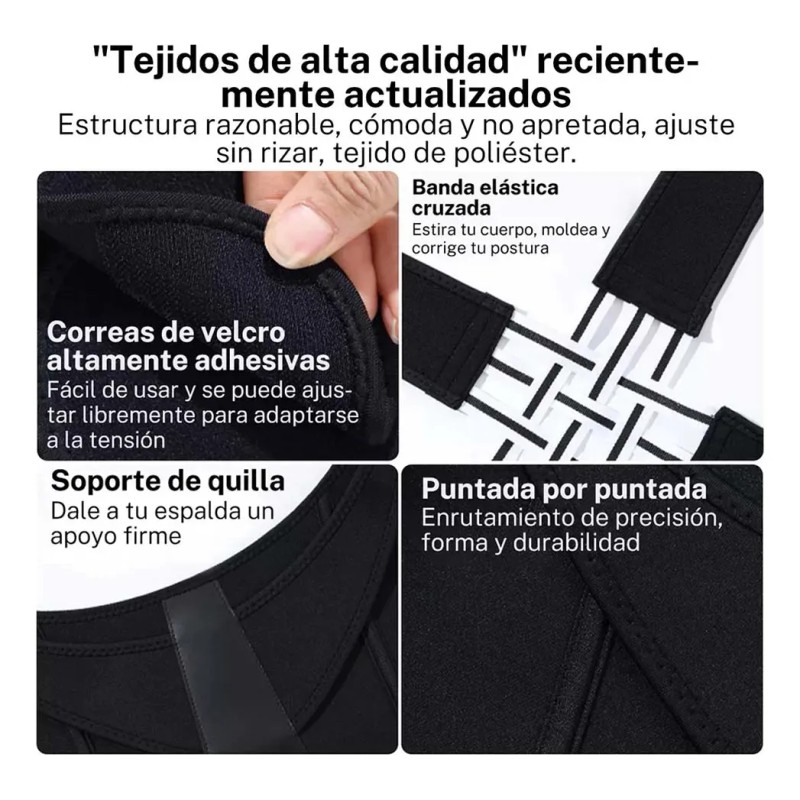 Corrector Postura Ortopédico Lumbar Espalda Ajustable Faja Negro Xl