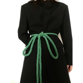 NONGFUGE Simple Cotton long Waist Rope Tie Belt Medieval Plus Size For Girl Women Dresses Pants with Tassels Braided Woven, Green, Plus Size