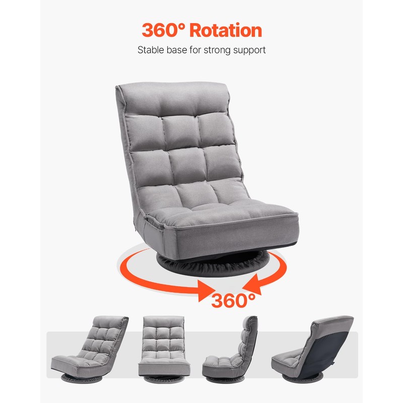 VEVOR Swivel Floor Gaming Chair, 360-Degree Rotating Foldable Lounge Chair
