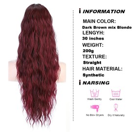 PORSMEER Ponytail Hairpiece Long 76 cm with Drawstring Wavy Curls Ponytail Extension Dark Red Natural Clip-In Hairpiece Ponytail Synthetic Hair Braid for Women Afro Braid Hair Extensions