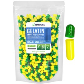 XPRS Nutra Size 00 Empty Capsules - 500 Count Empty Gelatin Capsules - Empty Pill Capsules - DIY Capsule Filling - Fillable Pill Capsules Empty Gel Caps (Green/Yellow)