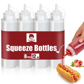 OAMCEG 8 Pack Plastic Squeeze Bottles - 12 OZ Durable Condiment Squeeze Squirt Bottle with Discrete Measurements, for Ketchup, BBQ, Sauces, Syrup, Condiments, Dressings, Arts and Crafts, BPA Free