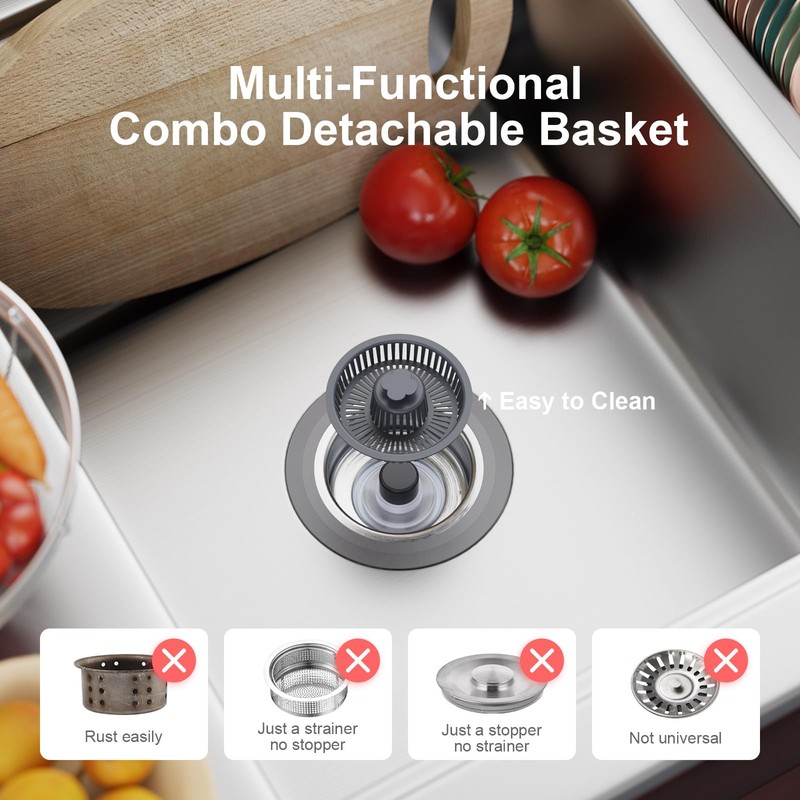 XLMSPORTS Upgraded 3 in 1 Universal Kitchen Sink Stopper Strainer-Reddle