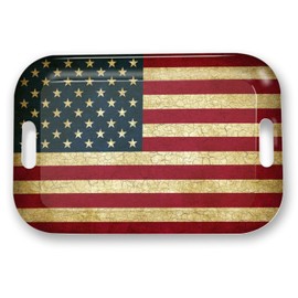 Serving Trays with Handles, 14.5 x 9.8 inch Rectangular Plastic Tray for Restaurant, Kitchen, Vintage United States of America Flag