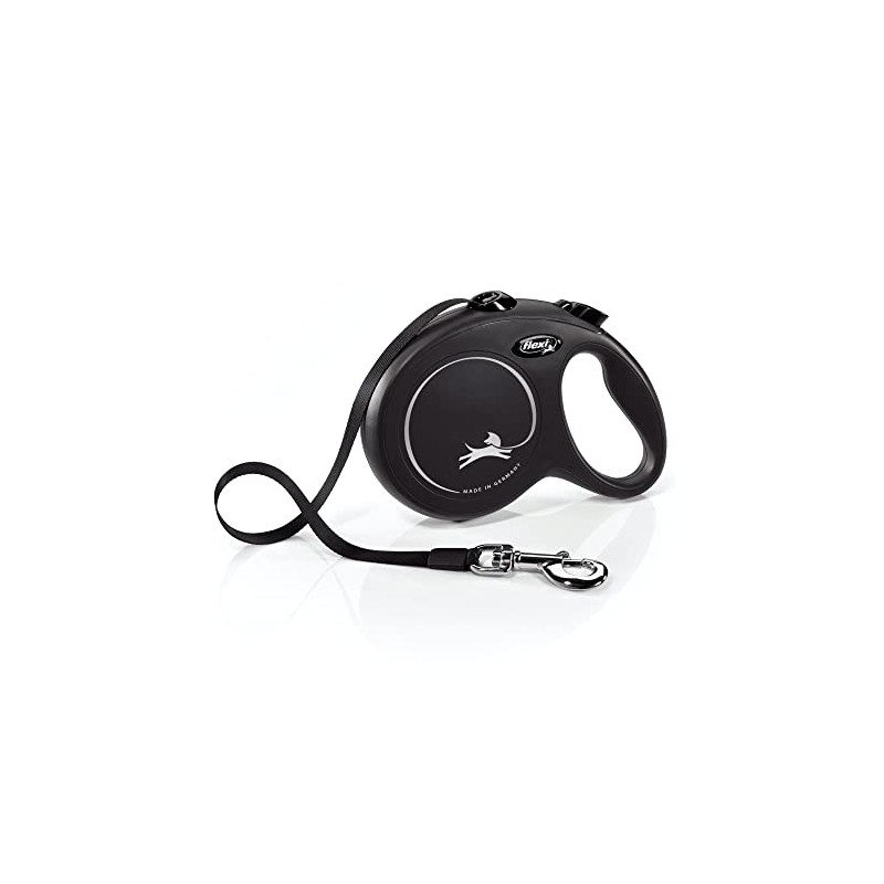 Flexi New Classic Retractable Dog Leash, Tape, Black, Large/16’, For