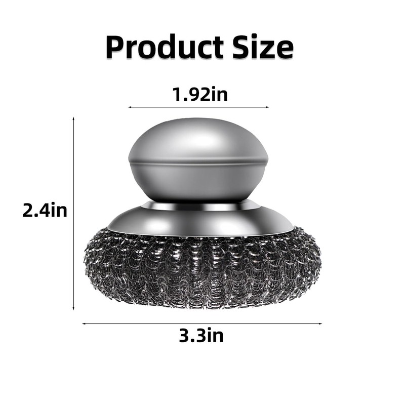 2 Pack Stainless Steel Wool Scrubber with Handle & 2