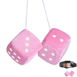 2.75inch Pair Fuzzy Plush Dice, Pink Fluffy Dice for Car, Furry Dice for Car, Fuzzy Dice for Rear View Mirror, for Car Interior Ornament Decoration