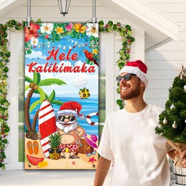 Mele Kalikimaka Door Cover,Hawaiian Christmas Party Decorations Mele Kalikimaka Decor Tropical Summer Beach Banner Indoor Outdoor Backdrop Decorations Supplies(Door cover)