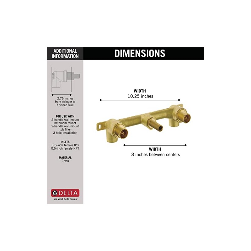 Delta Faucet Wall-Mount Rough-In Valve for Delta 2-Handle Wall-Mount Bathroom