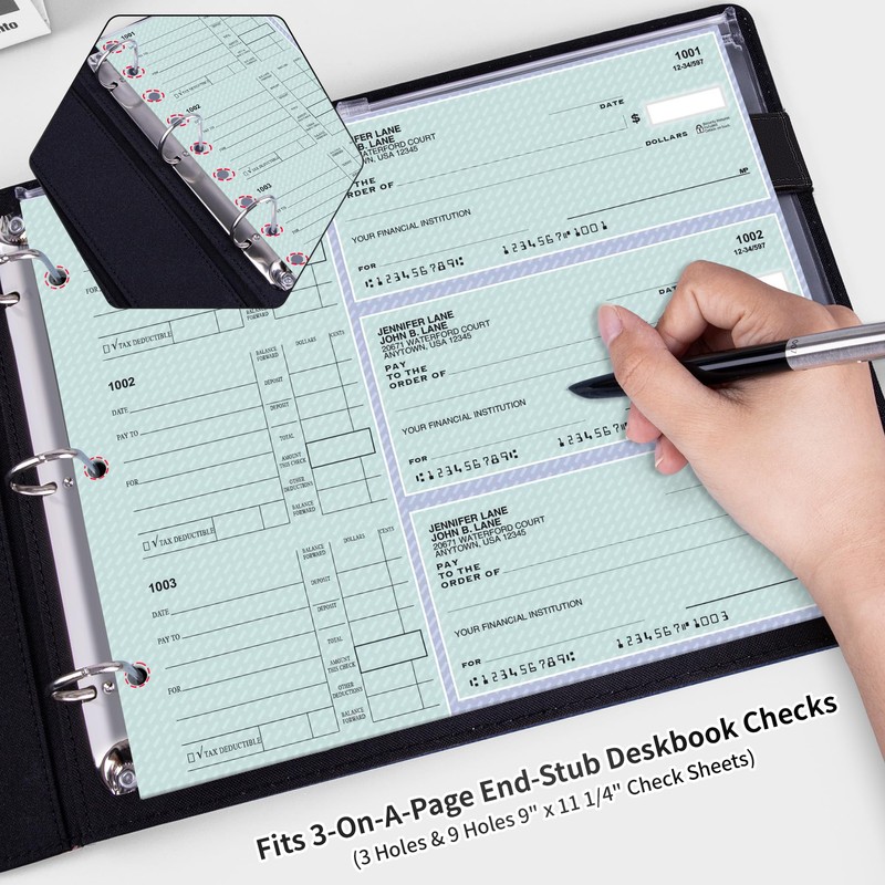 Antner 3 Ring Personal Check Binder for 3-on-a-Page End-Stub Deskbook