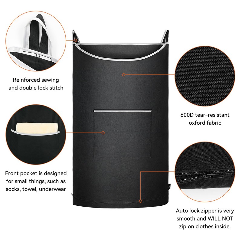 KINGSUSLAY XL Hanging Laundry Hamper, 2PC-Black, Over Door/Wall Mount, Large