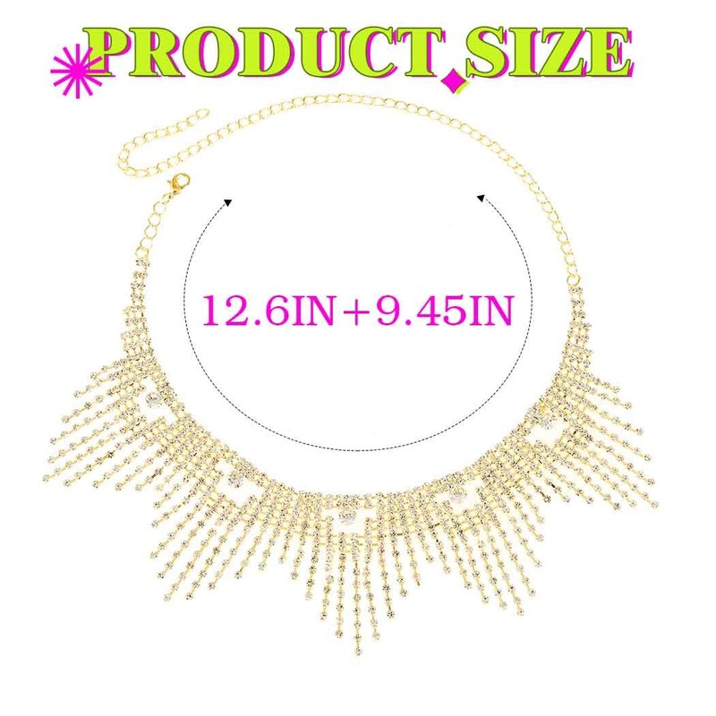 JAKAWIN Diamond Choker Necklace Gold Sparkly Rhinestone Porm Jewelry for