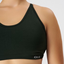 qlu Attractive Collection Women Seamless Wireless Tie-Back Sports Bra | Criss-Cross, Backless, Padded - Adjustable Activewear for Yoga, Pilates, Gym, Workout, Fitness, Running | Dark Green - S