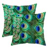 Doobicy 18X18 Inch Peacock Feather Throw Pillow Covers Set of