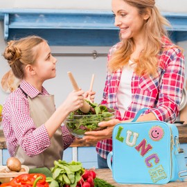 LOKFAR Insulated Lunch Bag Women Lunch Box Kids for Teen Girls Boys, Cute Preppy Lunch Boxes With Adjustable Shoulder Strap, Waterproof Nylon Lunchbox Lunch Bags for School Work Picnic (Blue)