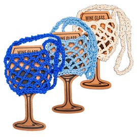 3 Pack Crochet Wine Lanyard Holder | Wine Lanyard, Wine Festival Lovers Gifts (RoyalBlue-Ice-Blue-Ivory)
